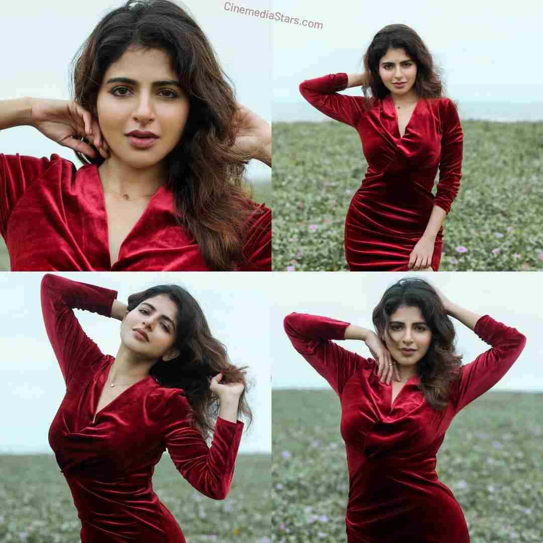 Actress Iswarya menon Sizzling in Red Hot Velvet Outfit