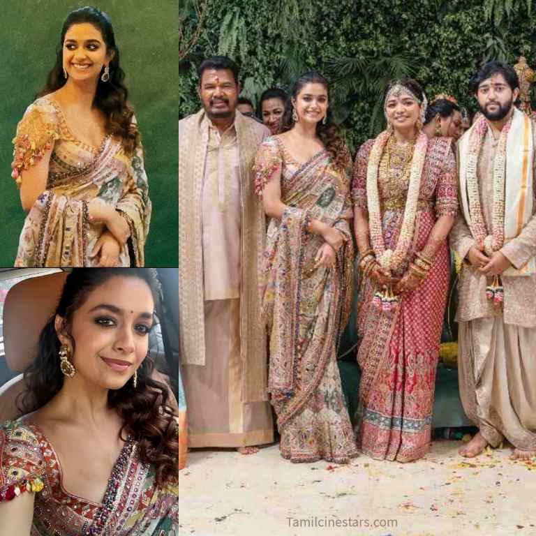 Actress Keerthy Suresh Gorgeous in Saree for Shankar Daughter Marriage