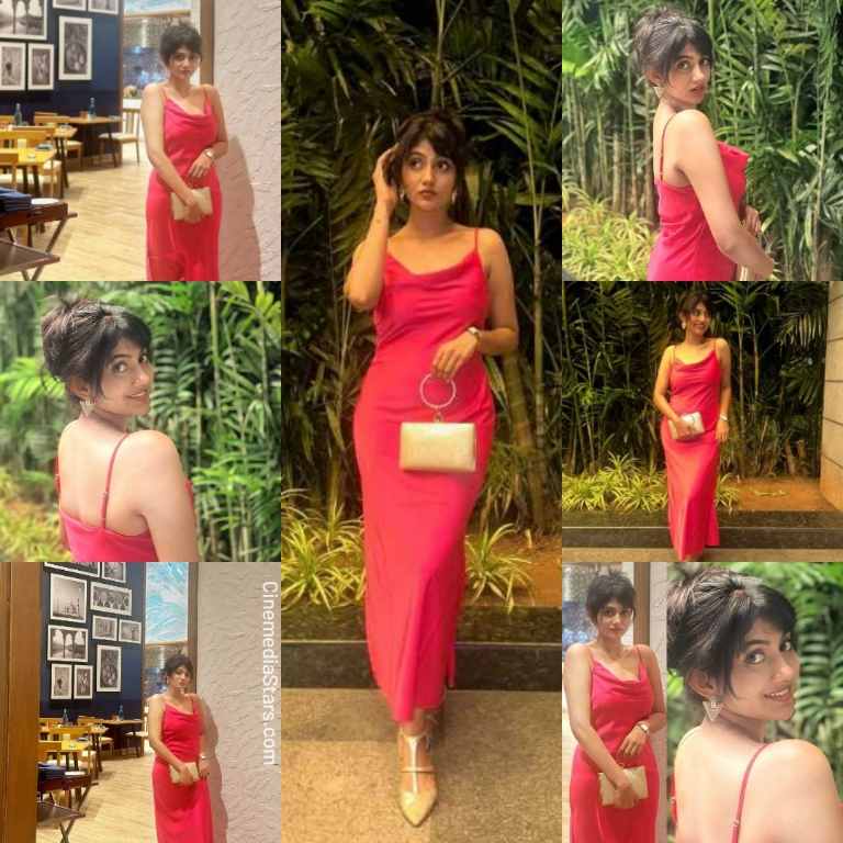 Malayali Actress Drishya Raghunath in Petite cowl neck maxi outfit in red