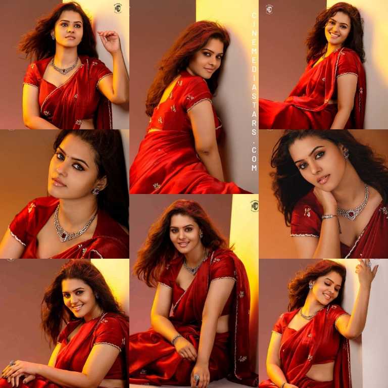 Swathishta Krishnan Stuns in Red Saree at Chittara Star Awards